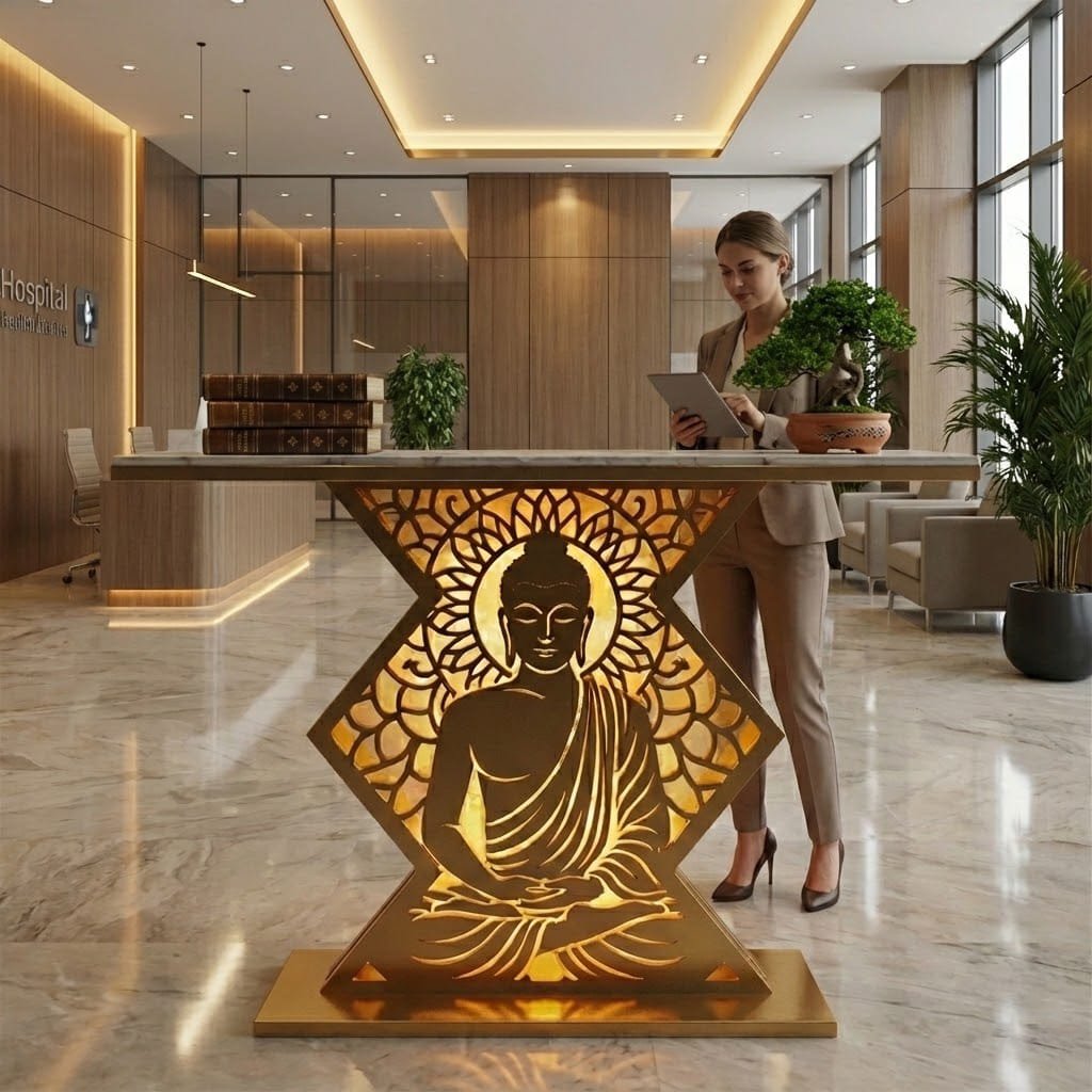 Modern Spiritual LED Buddha Console Table for Office