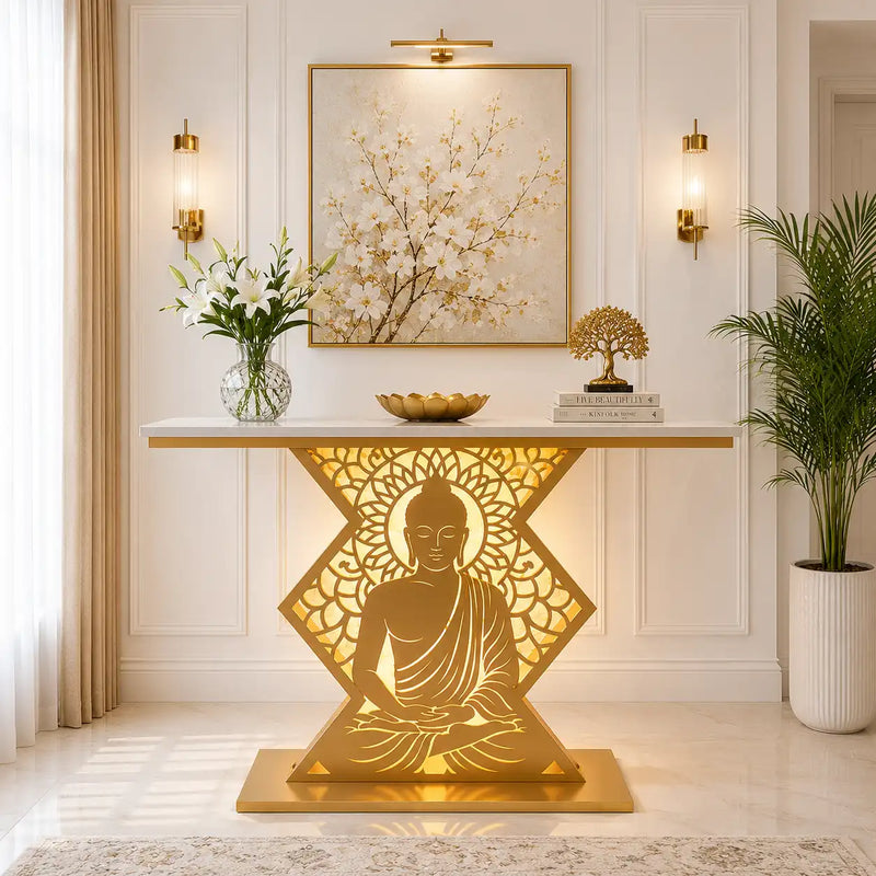 Modern Spiritual LED Buddha Console Table for Office (SS 302)