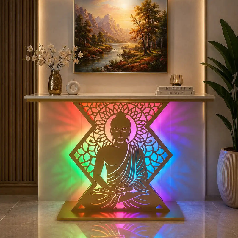 Modern Spiritual LED Buddha Console Table for Office (SS 302)