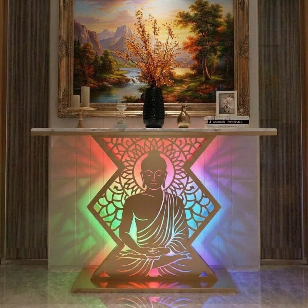 Modern Spiritual LED Buddha Console Table for Office (SS 302)