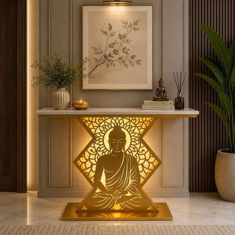 Modern Spiritual LED Buddha Console Table for Office (SS 302)