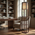 Modern Style Wooden Floor Lamp With Shelf For Living Room, Bedroom