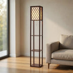 Modern Style Wooden Floor Lamp With Shelf For Living Room, Bedroom