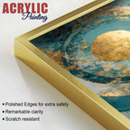 Modern Teal & Golden Geometric Abstract Acrylic Floating Wall Painting Set of 2