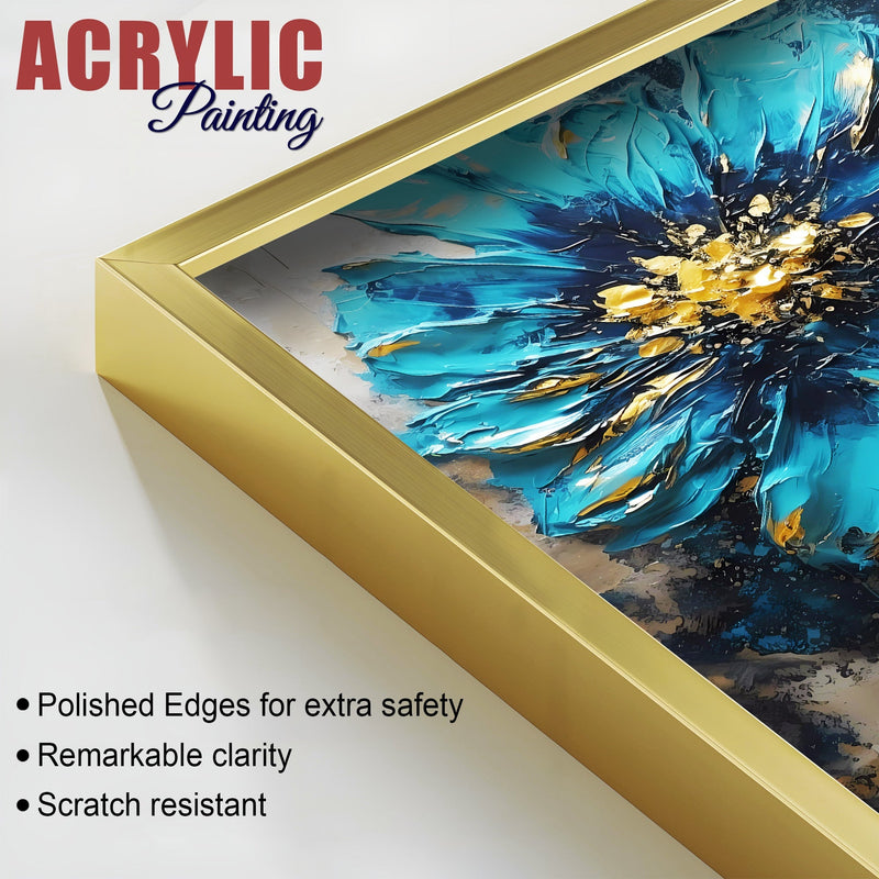 Modern Textural Blue Flower Artistic Acrylic Floating Wall Painting Set Of 2