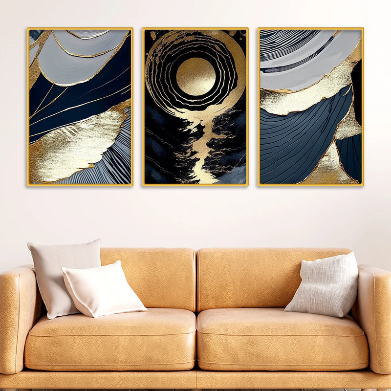Modern Textured Abstract Canvas Wall Decor Painting Set of Three