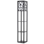 Modern Tower Lamp with Storage Shelves and Floral Shade