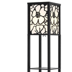 Modern Tower Lamp with Storage Shelves and Floral Shade