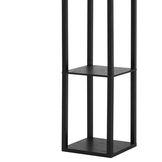 Modern Tower Lamp with Storage Shelves and Floral Shade