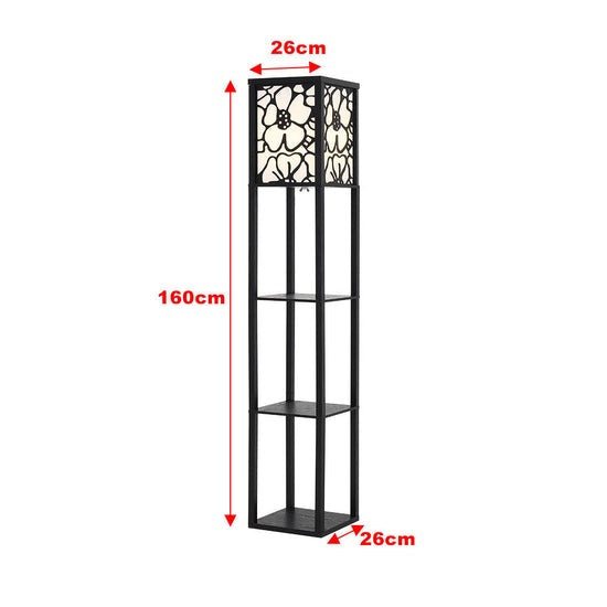 Modern Tower Lamp with Storage Shelves and Floral Shade