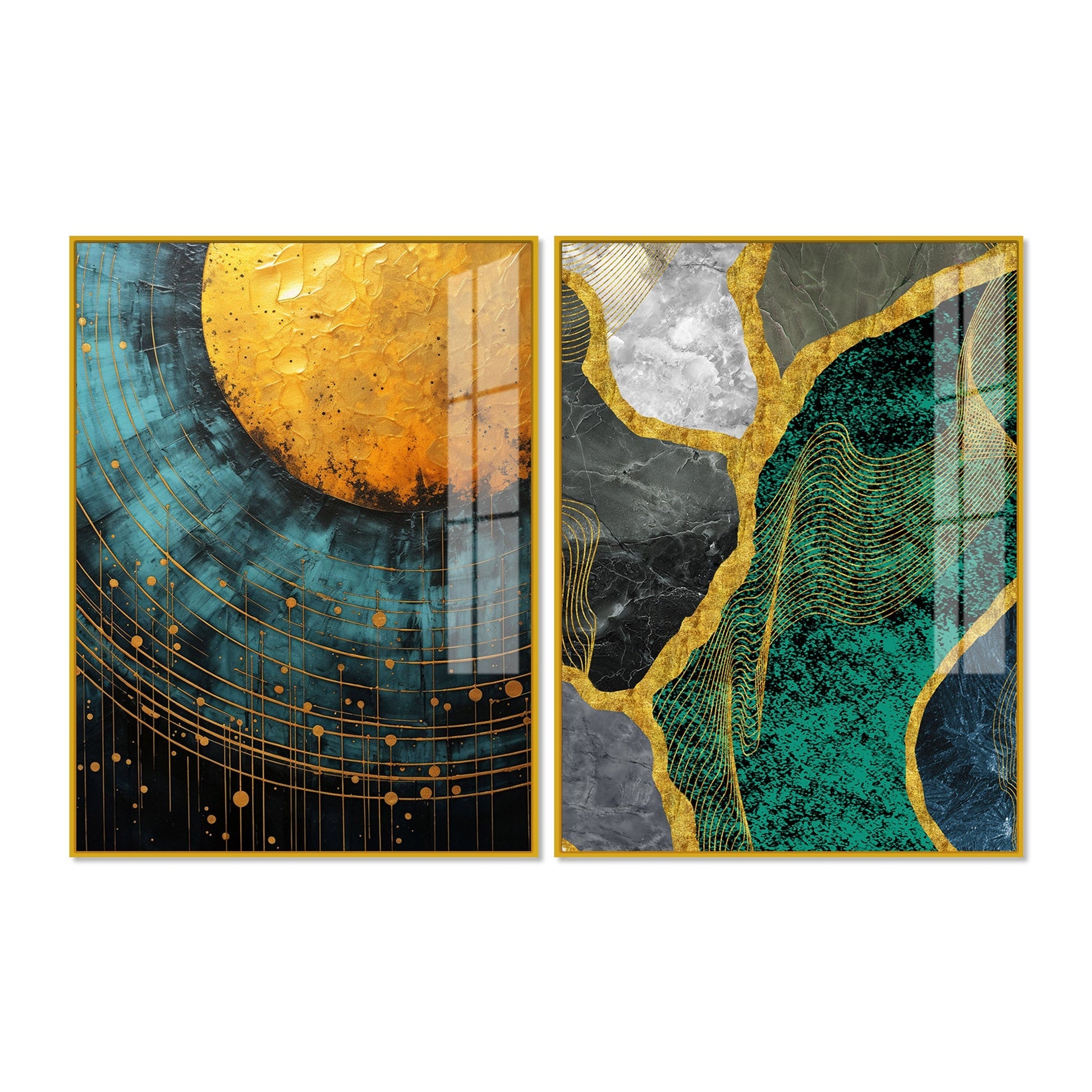 Modern Turquoise Artistic Art Acrylic Floating Wall Painting Set Of 2