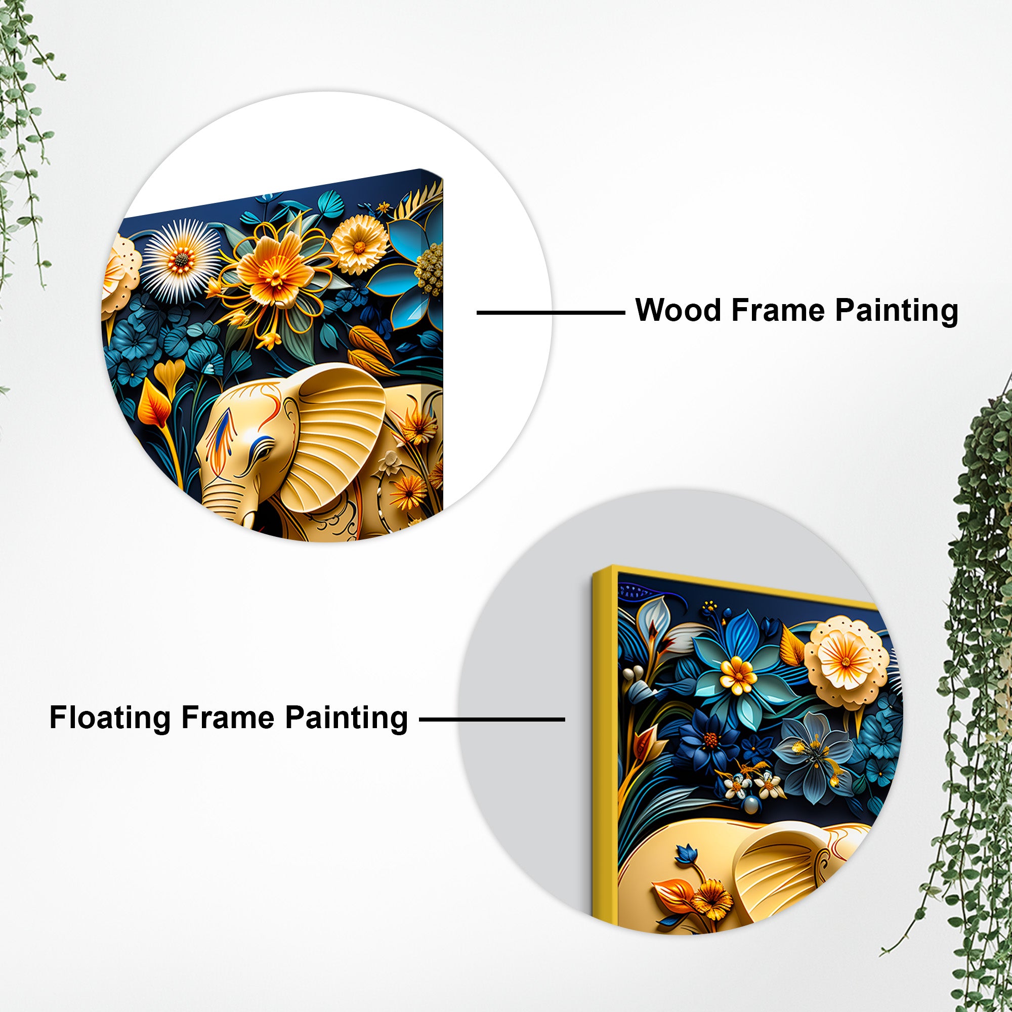 Modern Twin Elephant Canvas Painting with Floral Design