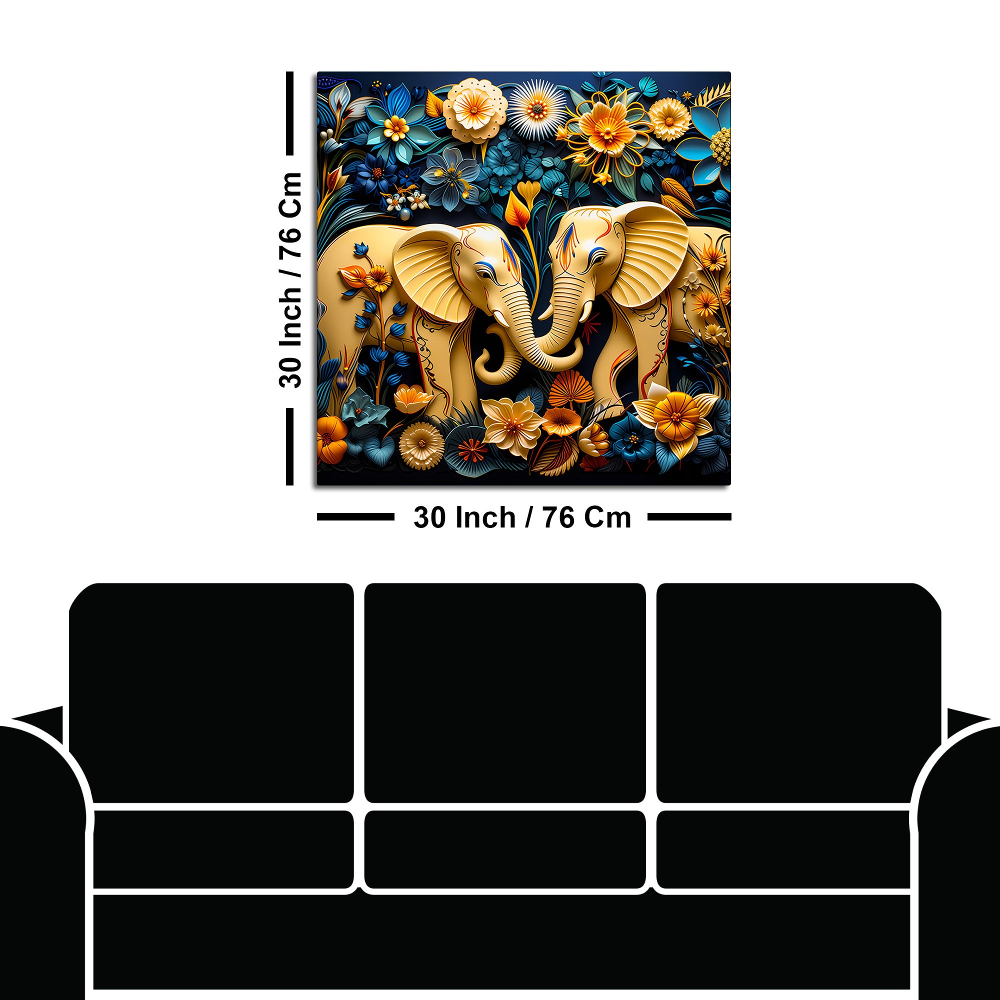 Modern Twin Elephant Canvas Painting with Floral Design