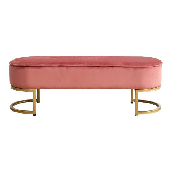 Modern Velvet Seating Bench in Blush Pink & Gold Finish