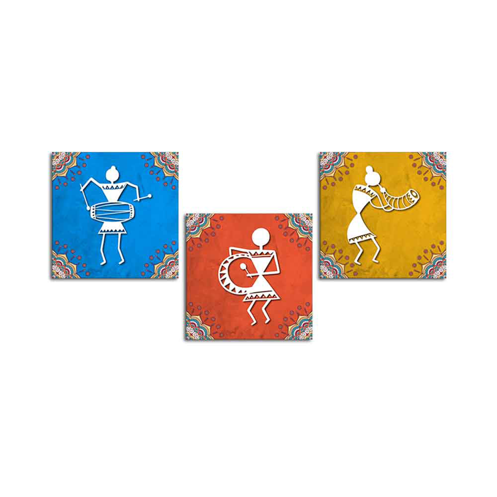 Modern Warli Art Wall Hanging Painting Set of Three