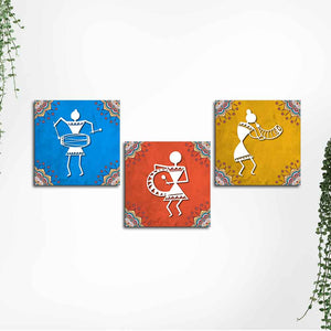 Modern Warli Art Wall Hanging Painting Set of Three