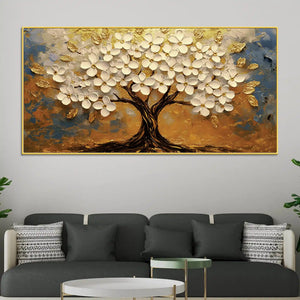Modern White Floral Tree Canvas Painting for Living Room Décor