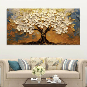 Modern White Floral Tree Canvas Painting for Living Room Décor