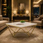 Modern White Marble Center Table with Golden Metal Base