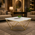 Modern White Marble Center Table with Gold Metal Base