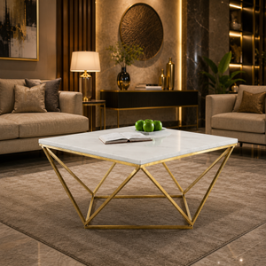 Modern White Marble Center Table with Gold Metal Base