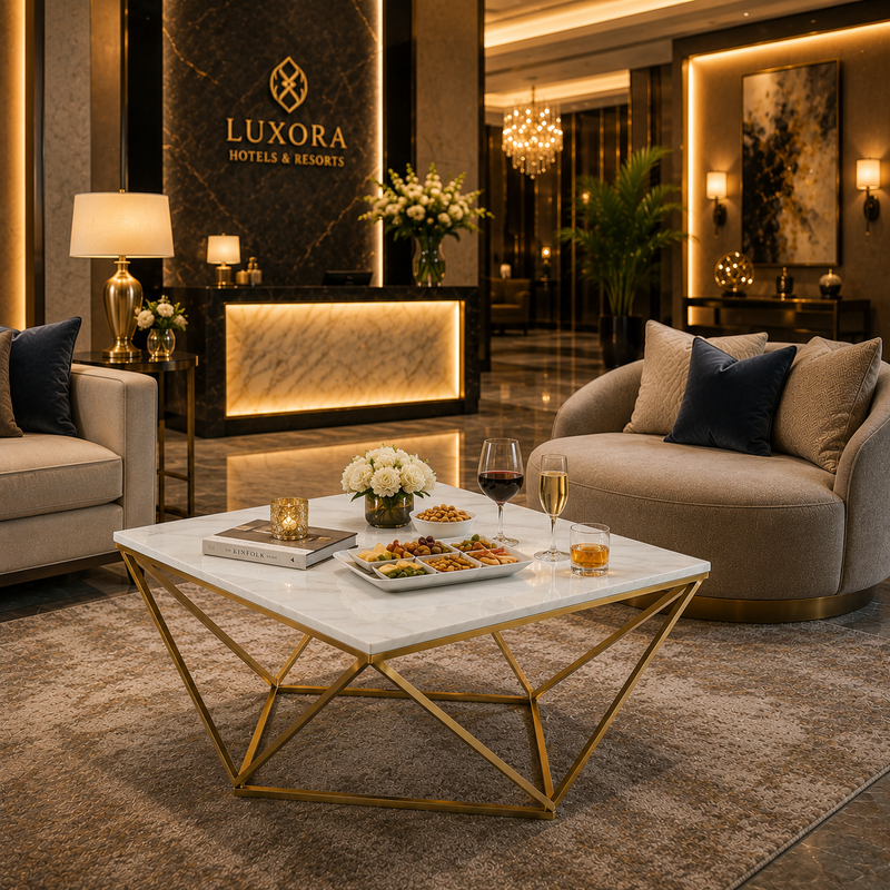 Modern White Marble Center Table with Golden Metal Base