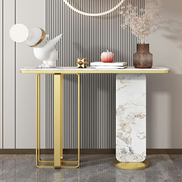 Modern White Marble Console Table with Dual-Leg Gold Design