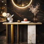 Modern White Marble Console Table with Dual-Leg Gold Design