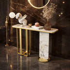Modern White Marble Console Table with Dual-Leg Gold Design