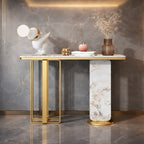 Modern White Marble Console Table with Dual-Leg Gold Design