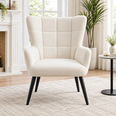 Modern White Wingback Lounge Chair with Black Tapered Legs