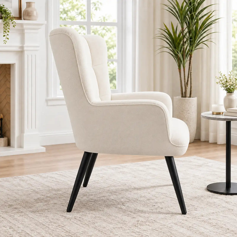 Modern White Wingback Lounge Chair with Black Tapered Legs