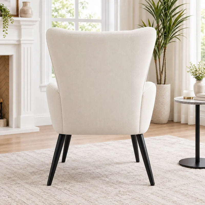 Modern White Wingback Lounge Chair with Black Tapered Legs