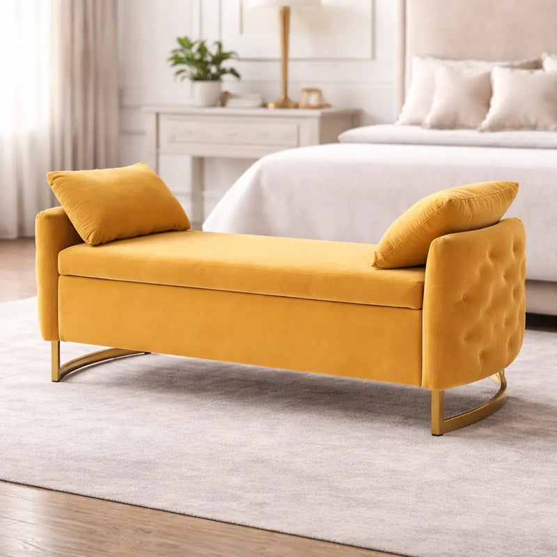 modern-yellow-upholstered-storage-bench-with-gold-legs