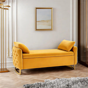 modern-yellow-upholstered-storage-bench-with-gold-legs
