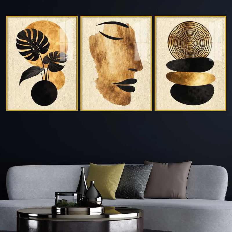 Modern Zen Elegance Acrylic Floating Frame Wall Painting Set of 3