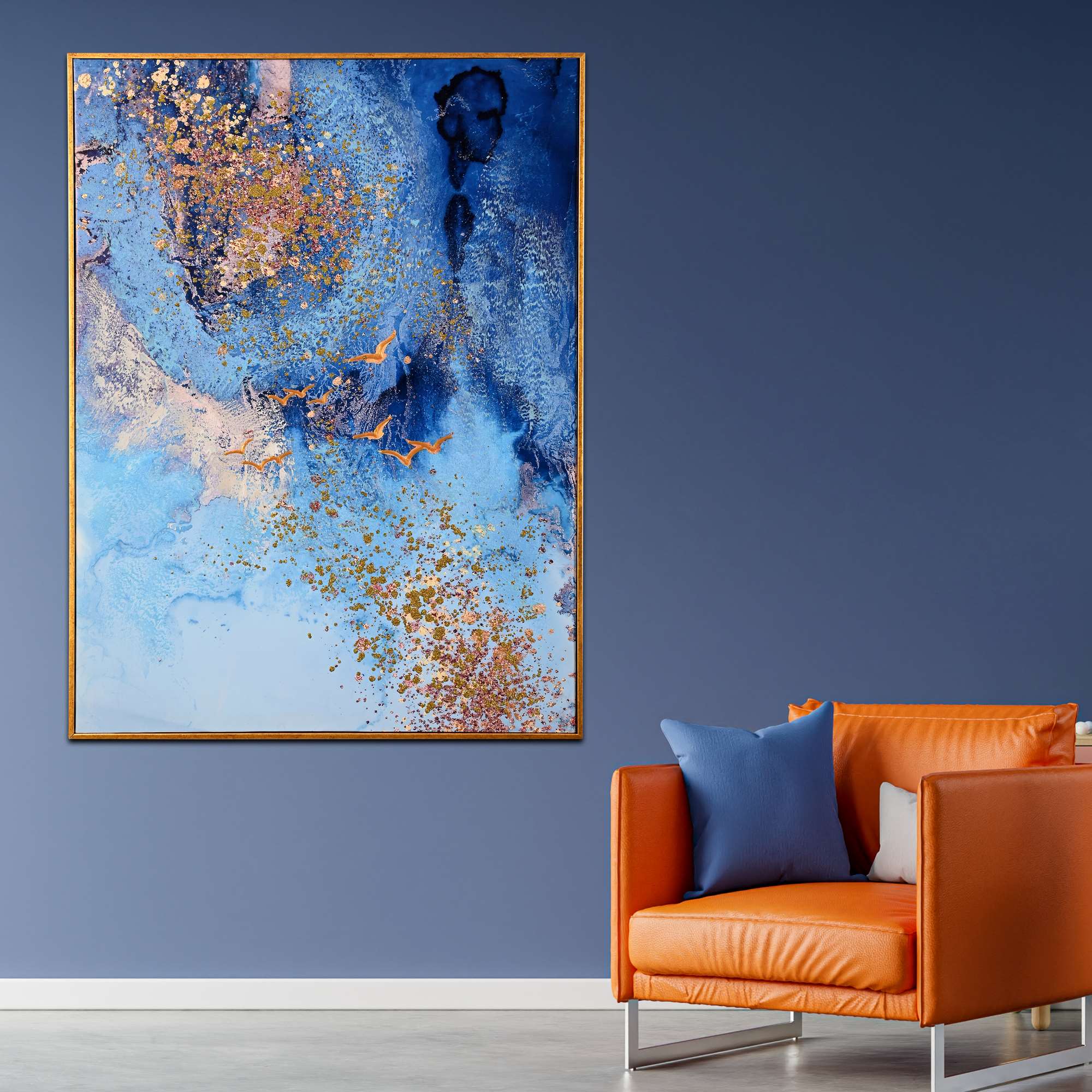 Momentum of the Ocean Abstract Hand Painted Wall Painting with Floating Frame