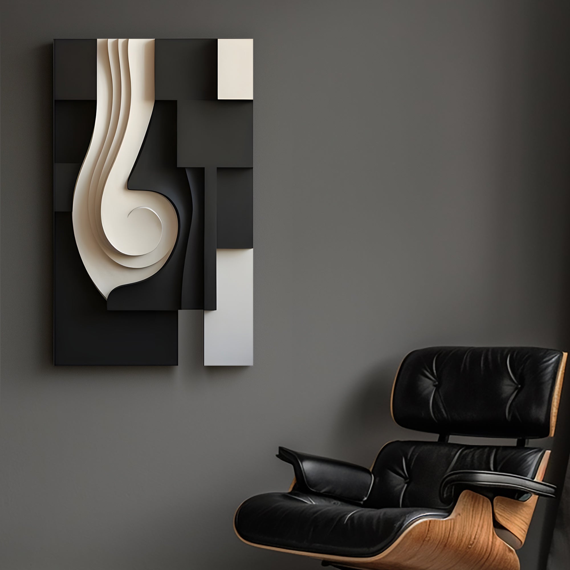 Monochrome Swirl Geometric Black and White 3D Wall Art Home Decor
