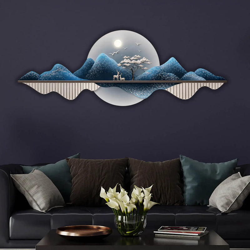Moon Beyond the Mountains Crystal Glass Backlit LED Painting