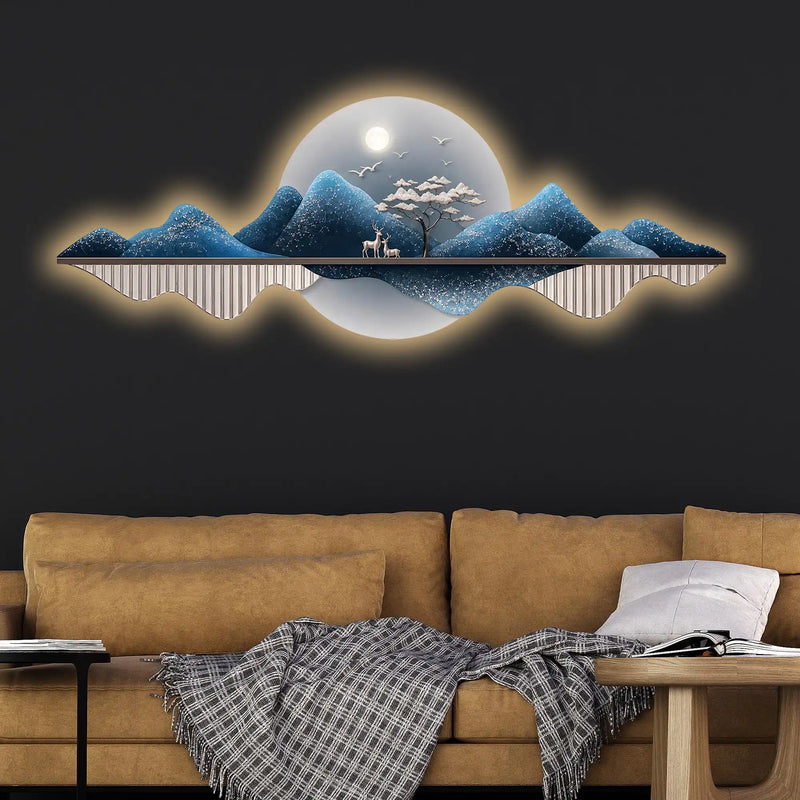 Moon Beyond the Mountains Crystal Glass Backlit LED Painting