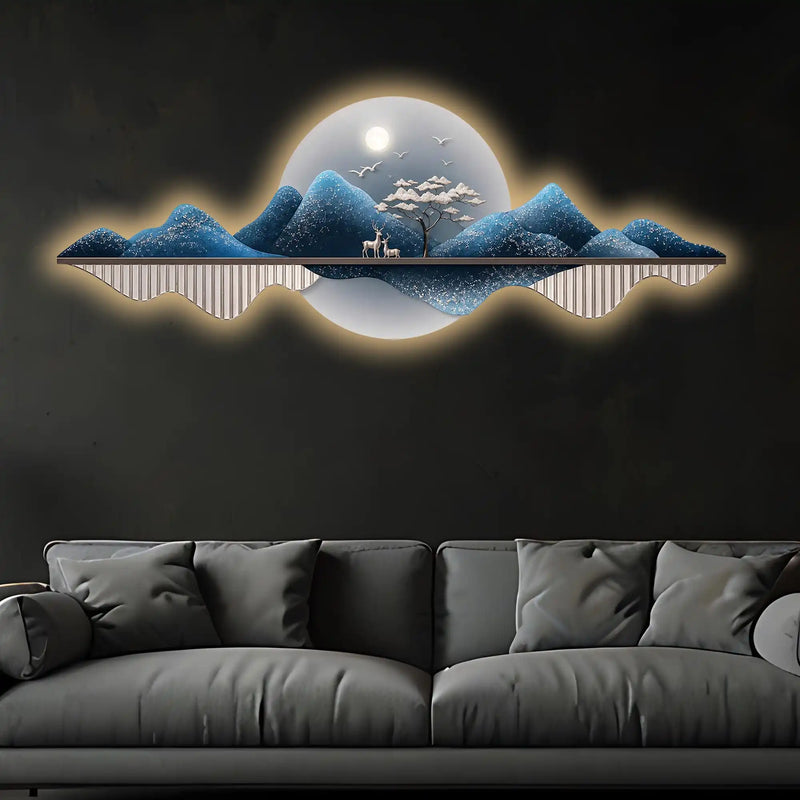 Moon Beyond the Mountains Crystal Glass Backlit LED Painting