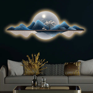 Moon Beyond the Mountains Crystal Glass Backlit LED Wall Art