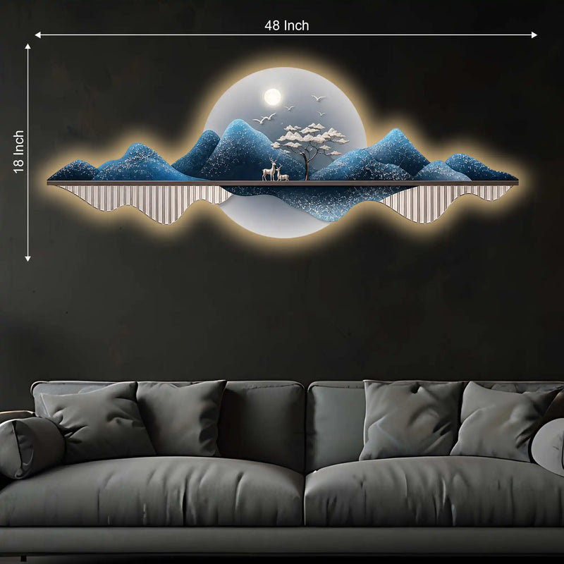 Moon Beyond the Mountains Crystal Glass Backlit LED Wall Art