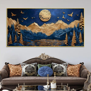 Moon & Mountain Abstract Canvas Wall Art Painting for Home