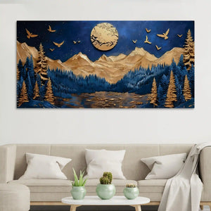 Moon & Mountain Abstract Canvas Wall Art Painting for Home