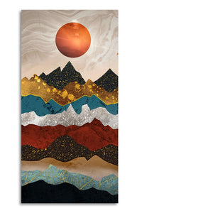 Moon Mountain Amber Dusk Art Premium Canvas Wall Painting