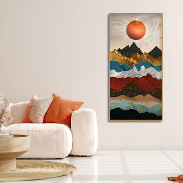 Moon Mountain Amber Dusk Art Premium Canvas Wall Painting