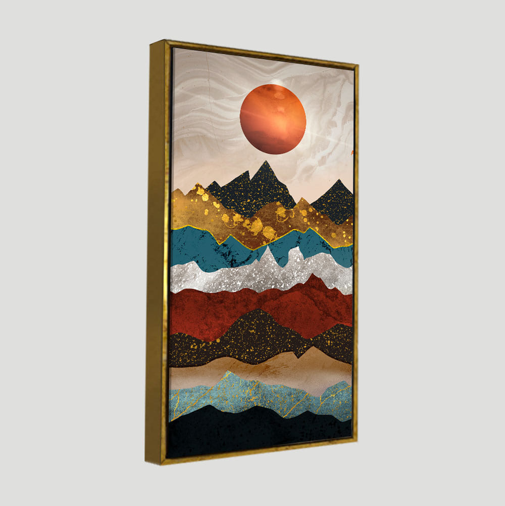 Moon Mountain Amber Dusk Art Premium Canvas Wall Painting