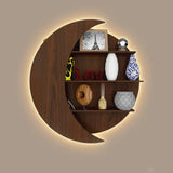 Moon Shape Designer Wooden Wall Shelf / Book Shelf, Walnut Finish