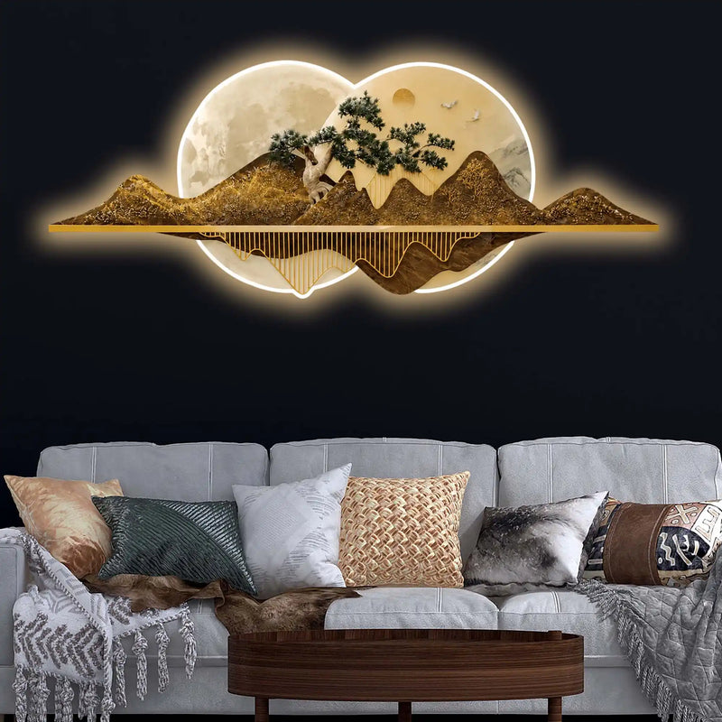 Moon & Sun Love Landscape Crystal Glass Backlit LED Painting